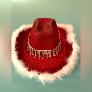 NWT Christmas/Valentine’s/Costume Women’s Red Rhinestone Embellished Cowboy Hat